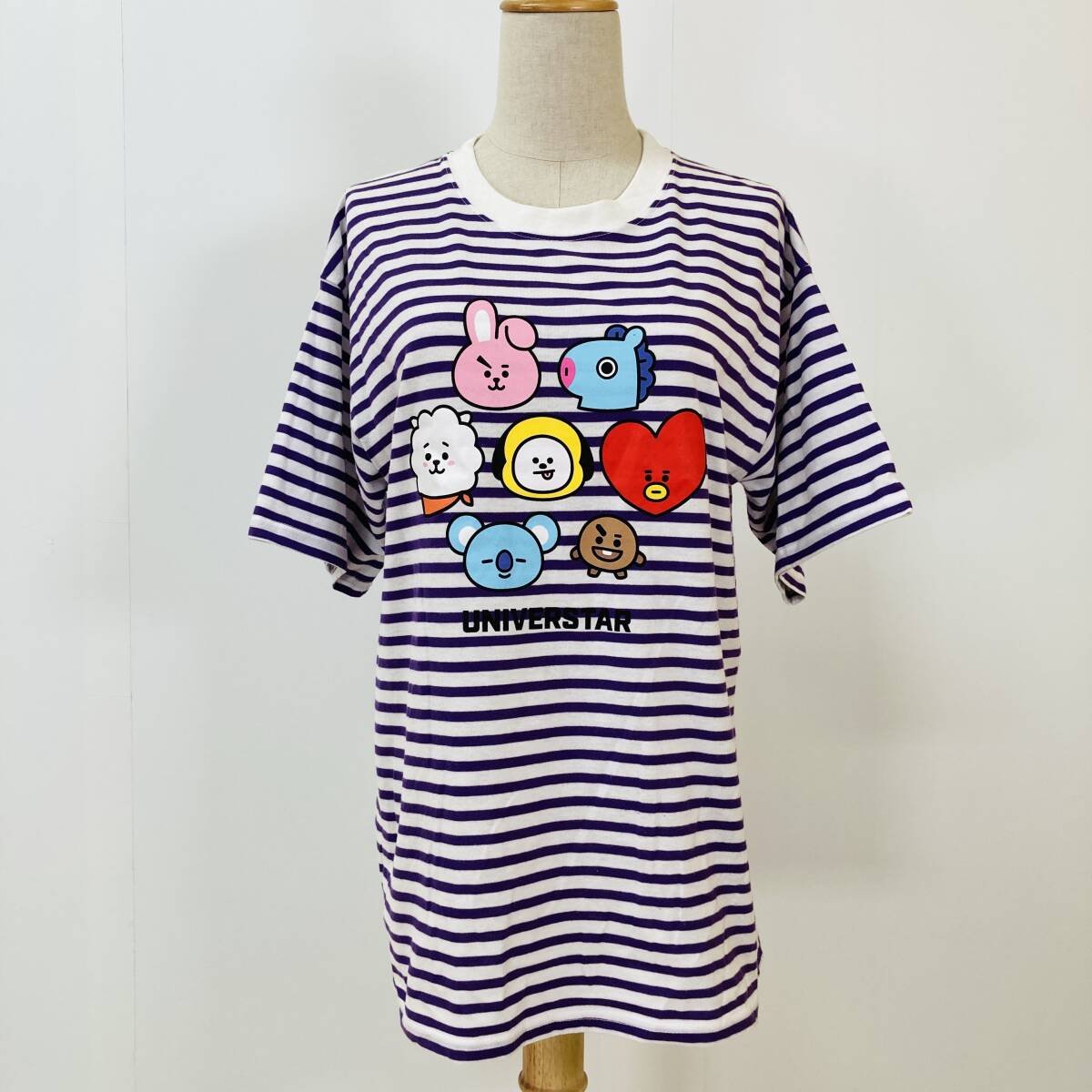 YH0286 BTS BT21 Tシャツ 半袖 薄手 丸首 プリント 韓流 人気 ボーダー