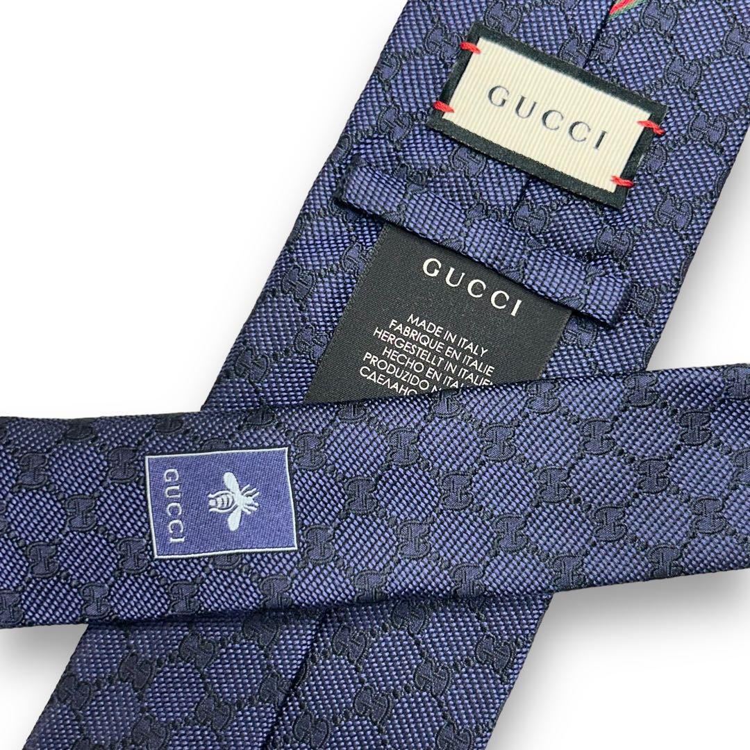 1円 未使用級 GUCCI グッチ 現行 ネクタイ GG柄 シマ シェリーライン