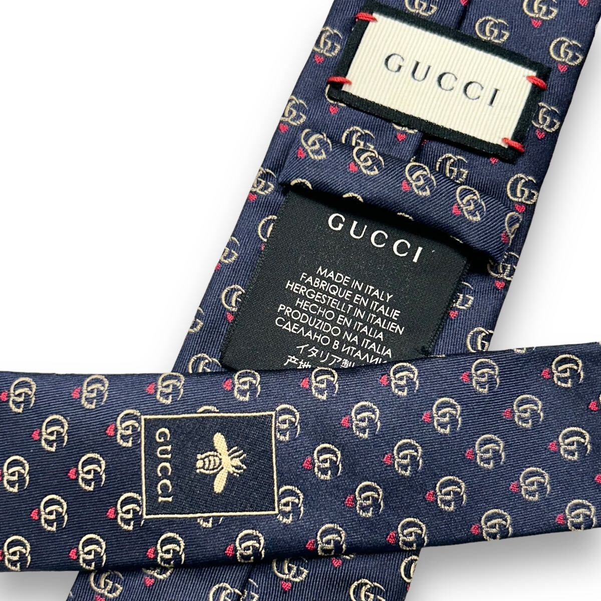 極美品 GUCCI グッチ 現行 ネクタイ マーモント GG柄 ハート 濃紺色