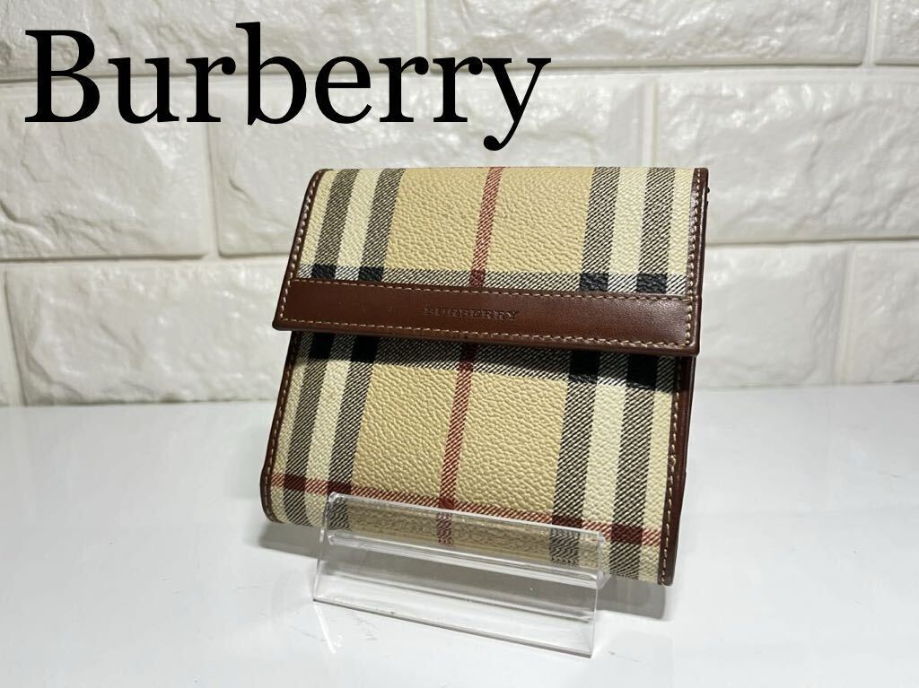 未使用 BURBERRY バーバリー 二つ折り財布 ノバチェック プレートロゴ 