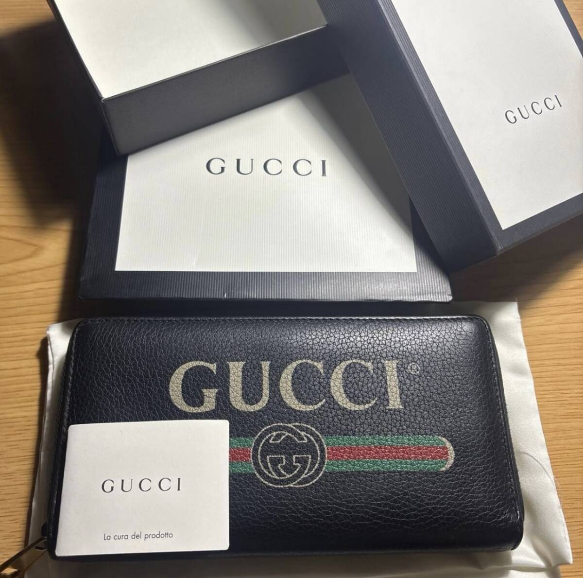 GUCCI グッチ シェリーライン ロゴプリント ラウンドファスナー長財布