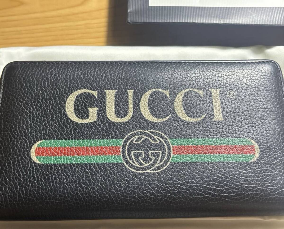 GUCCI グッチ シェリーライン ロゴプリント ラウンドファスナー長財布