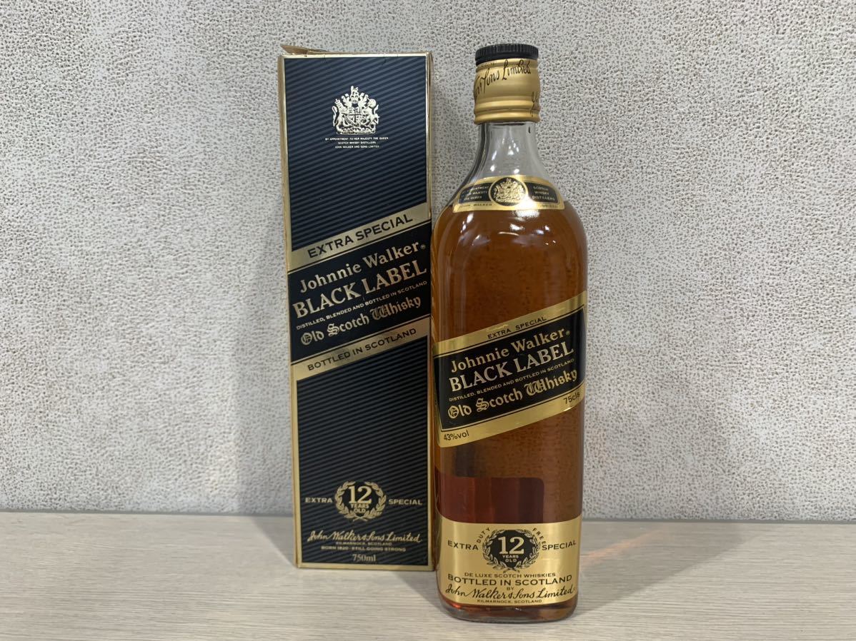 1円スタート！ ジョニーウォーカーブラックラベル 12年 黒金キャップ 750ml 43 未開栓 JOHNNIE WALKER スコッチ
