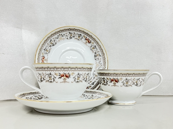 1円】 Noritake Contemporary カップ&ソーサー ペア 小花柄 金彩 