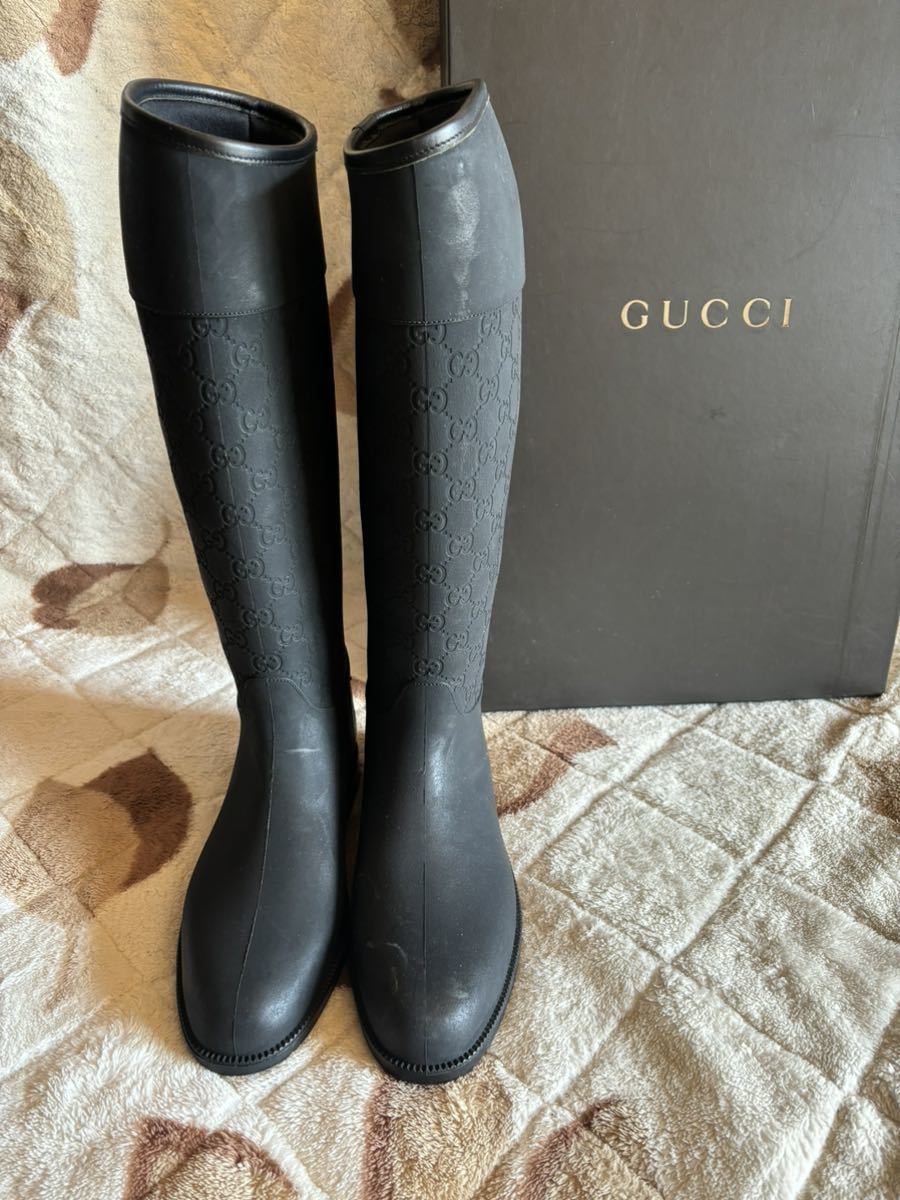 グッチ GUCCI レザー ロングブーツ 黒 38サイズ - 靴