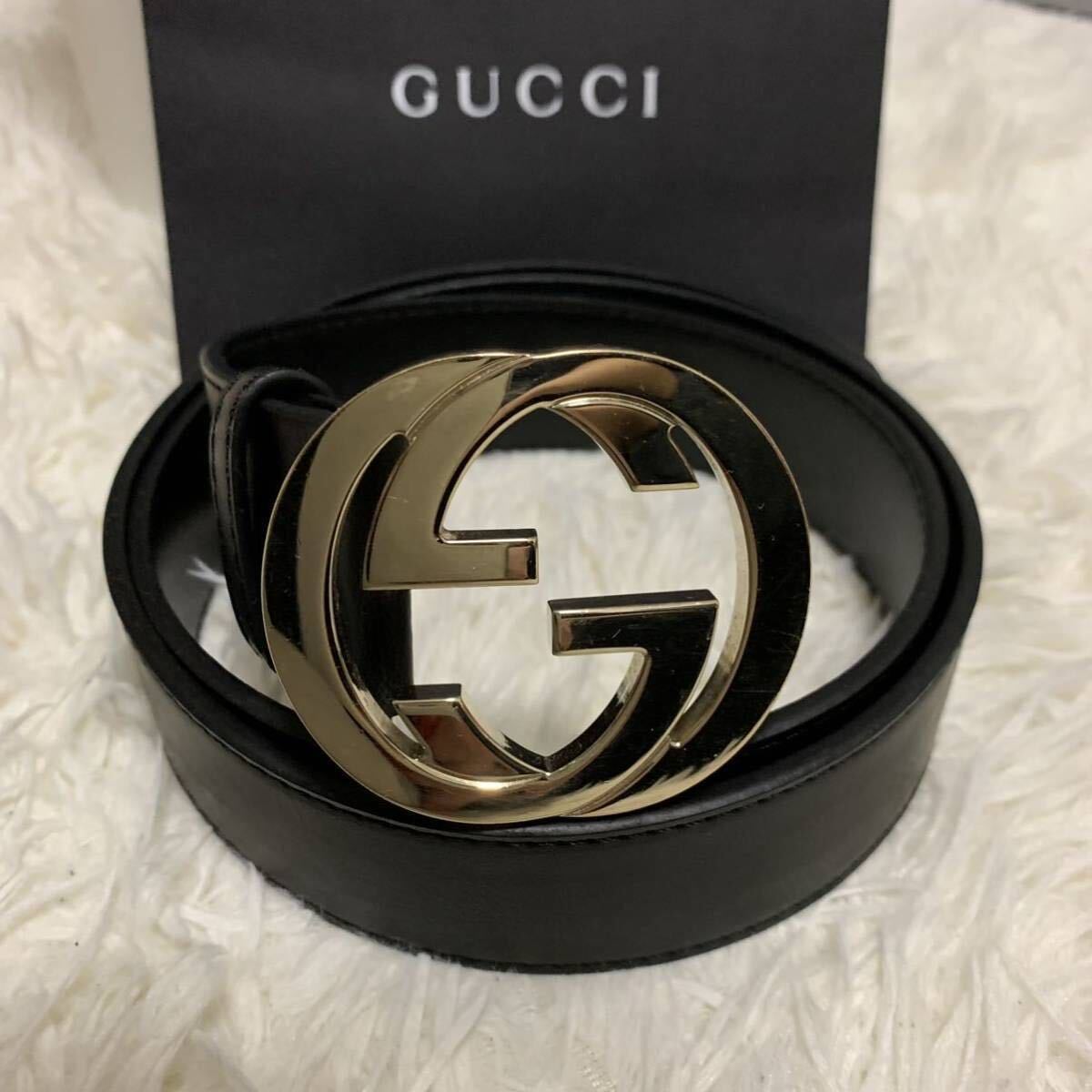 1円～ ほぼ未使用 GUCCI グッチ インターロッキング GG ブラック