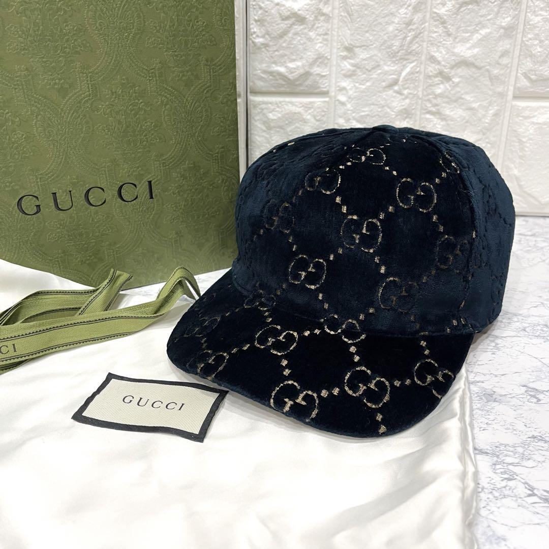 未使用 GUCCI グッチ GG ベルベット キャップ ベロア L ベースボール