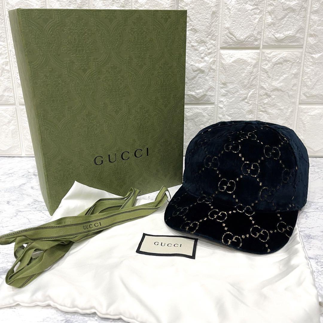 未使用 GUCCI グッチ GG ベルベット キャップ ベロア L ベースボール