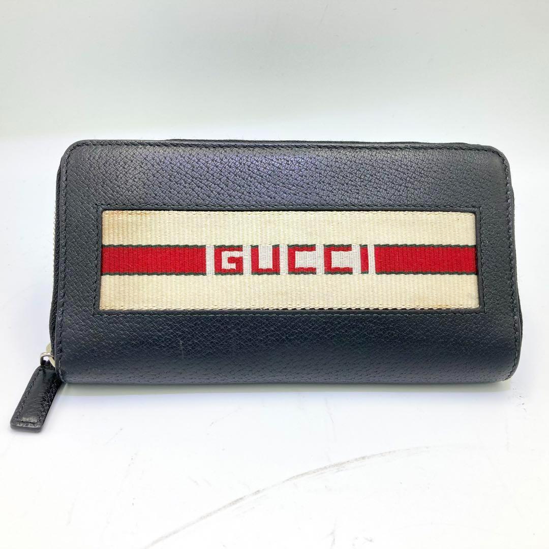 希少 美品グッチ GUCCI 長財布 ラウンドファスナー ラウンドジップ 刺繍 ジップ ロゴ型押し コインケース カードケース 札入れ メンズ  /【Buyee】