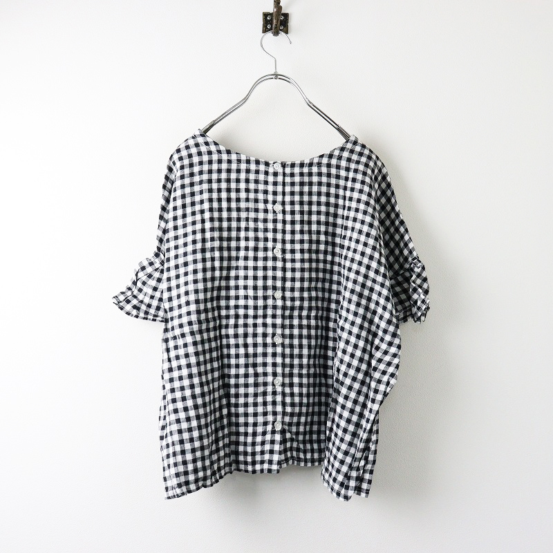 ツクロイ サンバレー tukuroi SUN VALLEY リネン ギンガムxチェック プルオーバー ブラウス M/ブラック