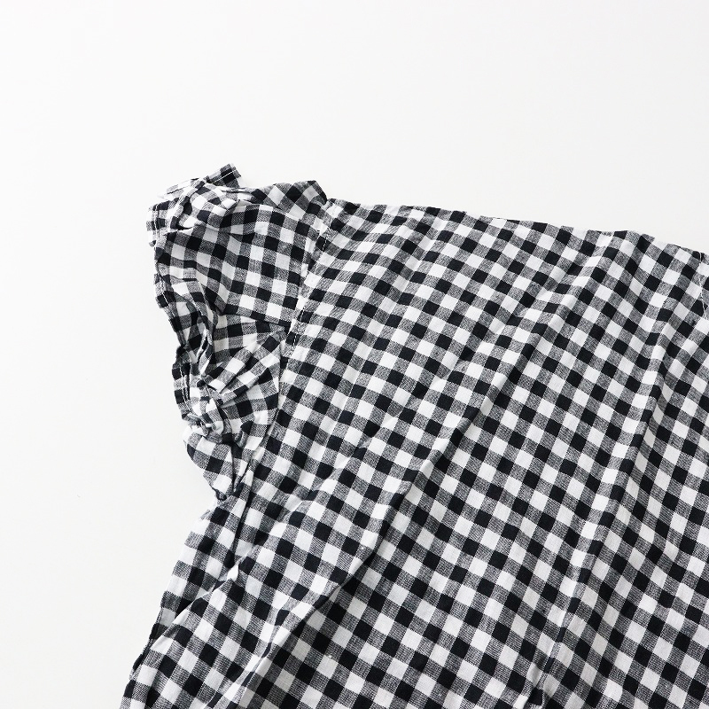 ツクロイ サンバレー tukuroi SUN VALLEY リネン ギンガムxチェック プルオーバー ブラウス M/ブラック