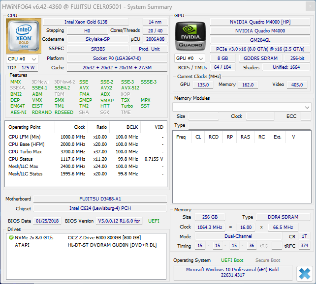 富士通 超高性能ワークステーション Celsius R970 Dual Xeon Gold 6138 x2 40c80t メモリ256GB U ...