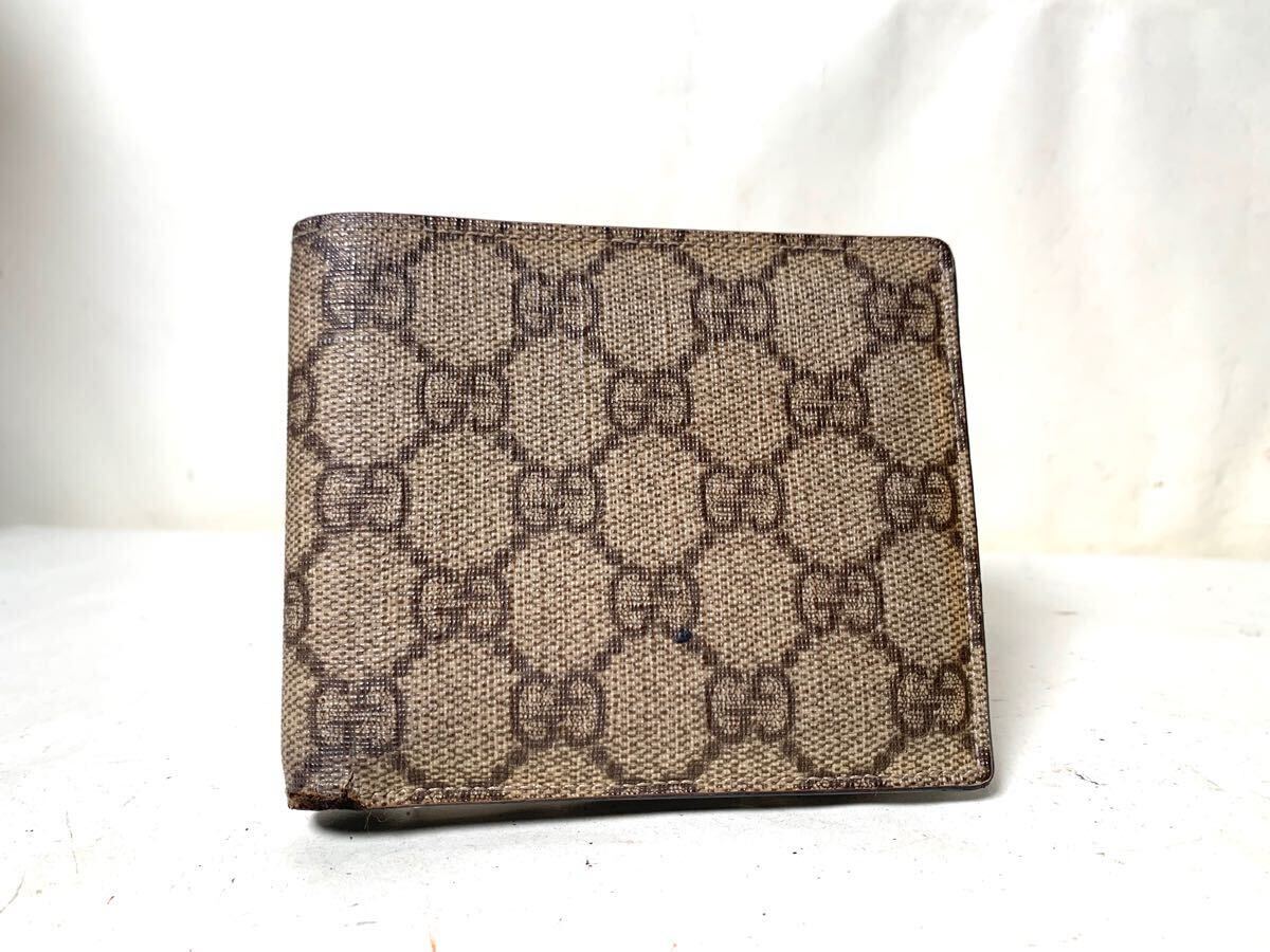 1596 1円 □美品□ GUCCI グッチ 11837 GGスプリーム PVC 二つ折り 財布 ウォレット レディース ベージュ系 /【Buyee】