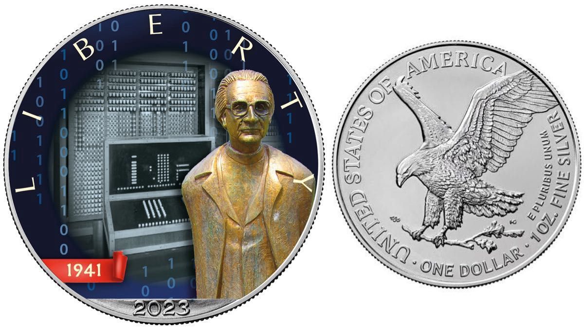 イーグル銀貨　カラー アメリカ イーグル 銀貨 発明:コンピュータ カラー 品質表示証付き