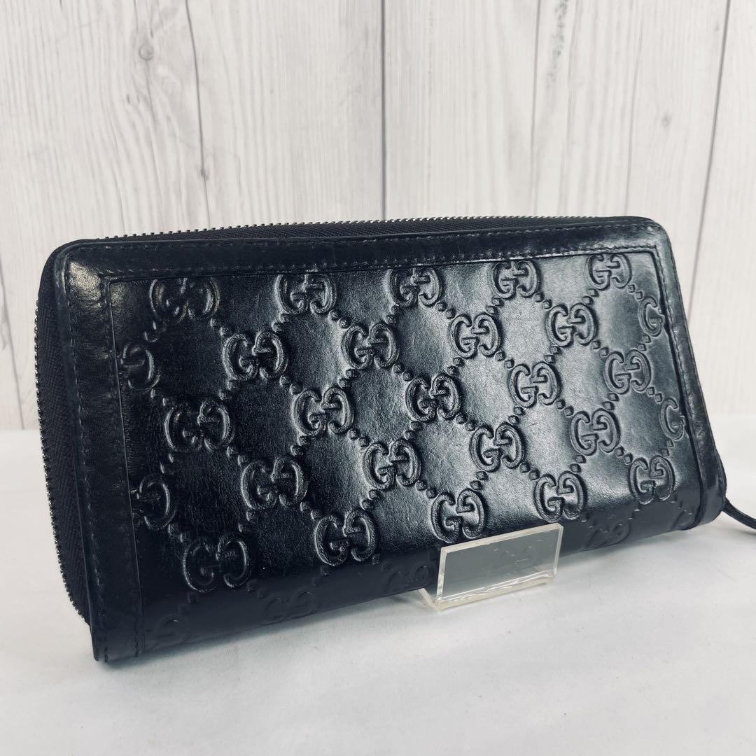 ◇ 美品 ◇ GUCCI グッチ 長財布 シマ レザー インターロッキング 黒 ブラック 財布 ウォレット GG ラウンド /【Buyee】